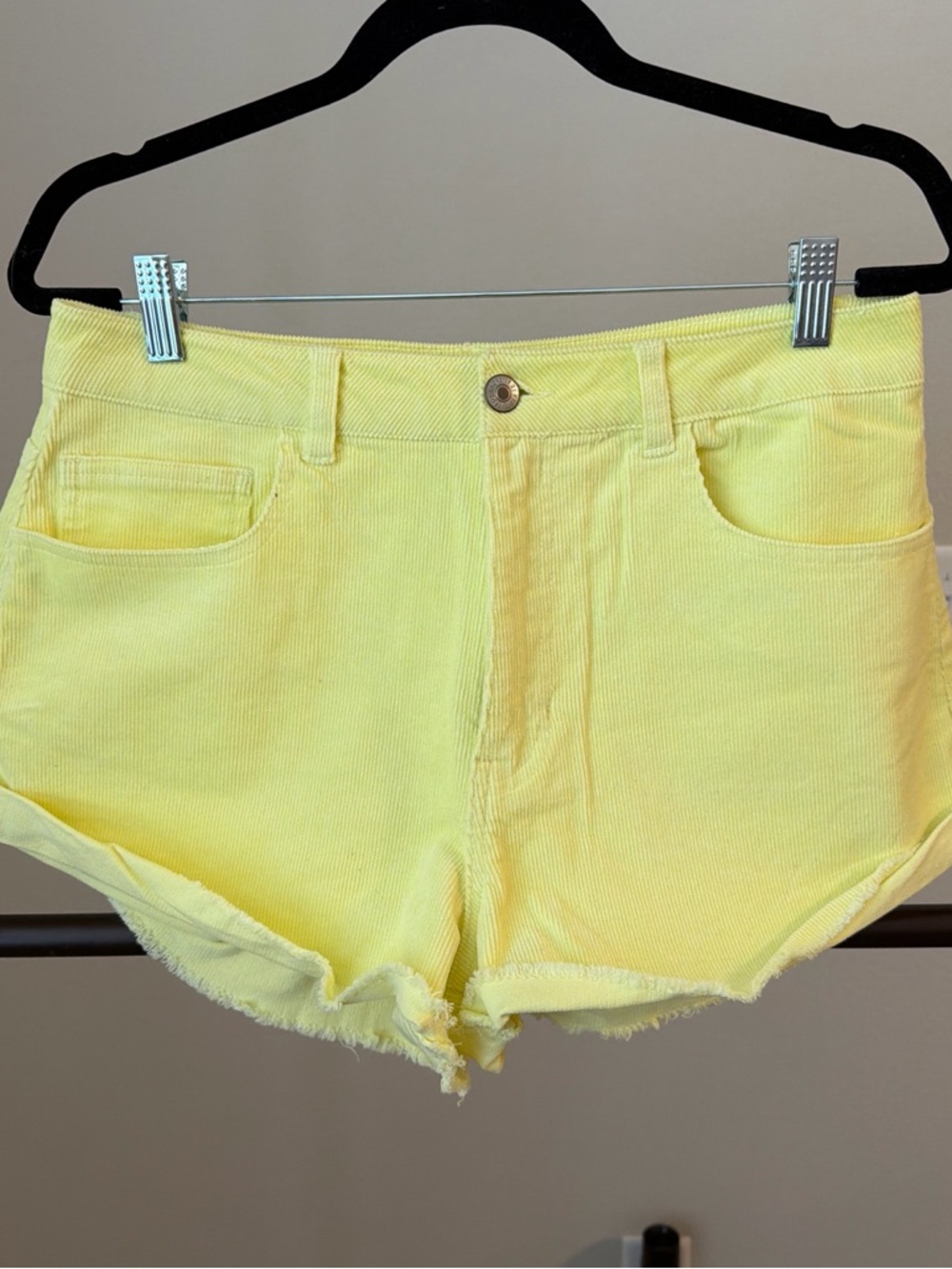 Forever 21 Bright Yellow High-Rise Frayed Hem Jean Shorts
